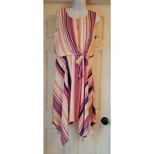 New Dress Barn Multicolor Stripe Asymmetrical Midi Dress Size 14 Polyester